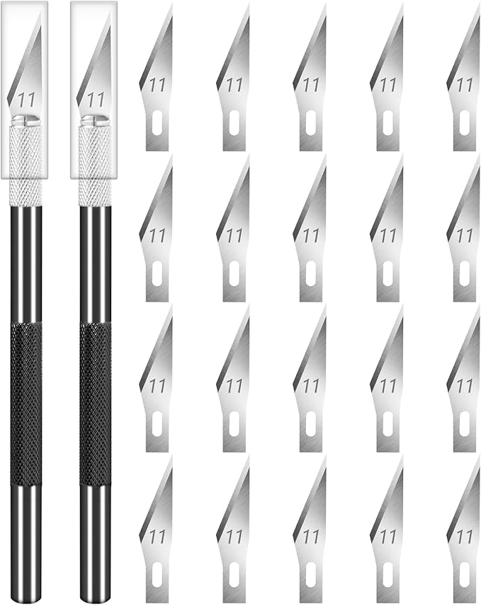 DIYSELF 2 Pack Exacto Knife Set for Crafting, Art & Leather - Precision Knife with 20 Blades #11 (Black)