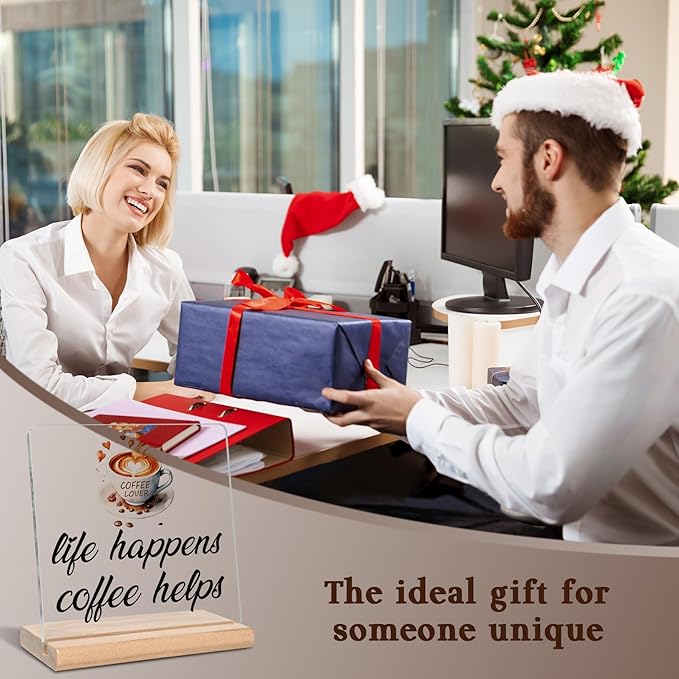 Funny Coffee Lovers Gifts, Life Happens Coffee helps Acrylic Decorative Sign, Humorous Gifts for Kitchen Bar Decor