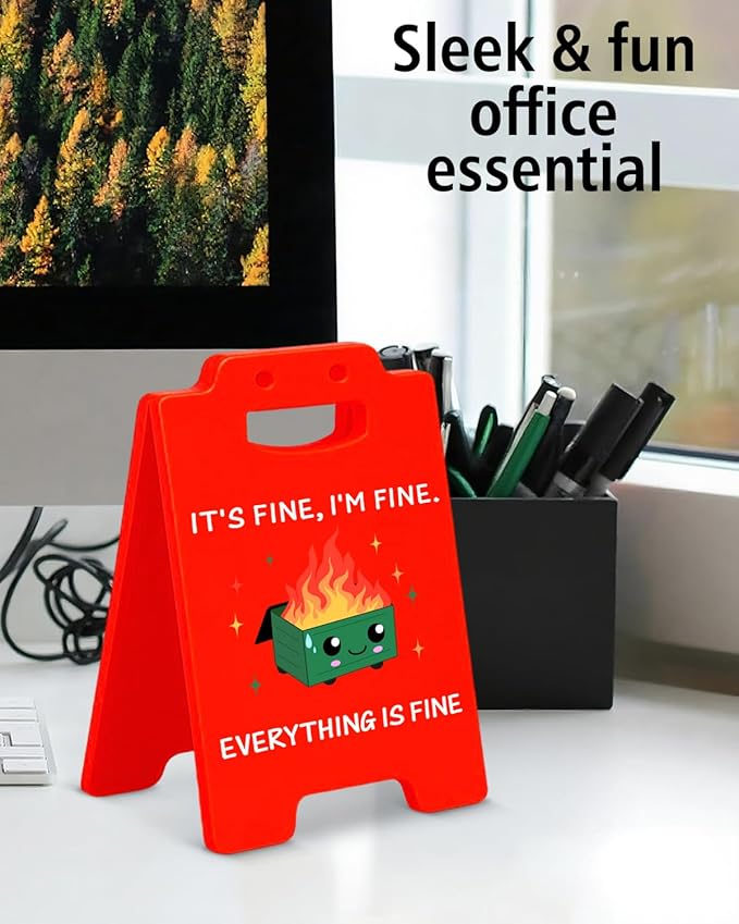 Dumpster Fire Desk Accessories Desk Signs - Funny Office Gifts for Coworkers, Cute Dumpster Fire Gifts, I'm Fine Everything is Fine Office Decor for Women Men