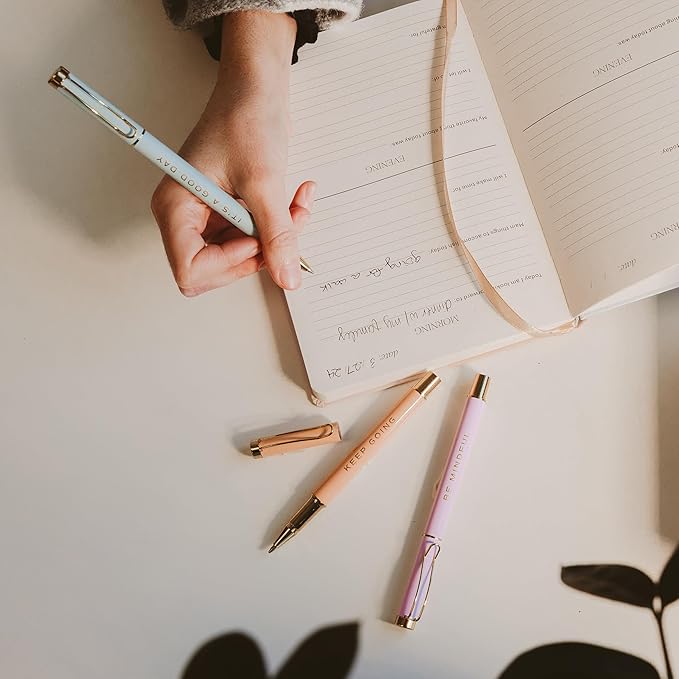 Sweet Water Decor Be Mindful Metal Pen Set - Inspirational Pens for Home or Work - Black Ink Pens, Set of Three - Gifts for Teachers, Friends, and Family - Desk Supplies & Office Accessories for Women