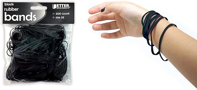 Better Office Products 200 Vibrant Black Rubber Bands, Size 33, 200/Bag