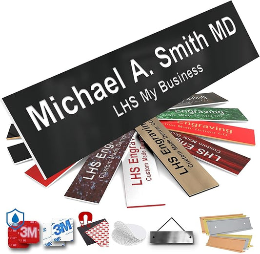 Engraved Custom Door Plate Black Plastic Office Door Sign with White Letters - Made in USA 2x8 B2