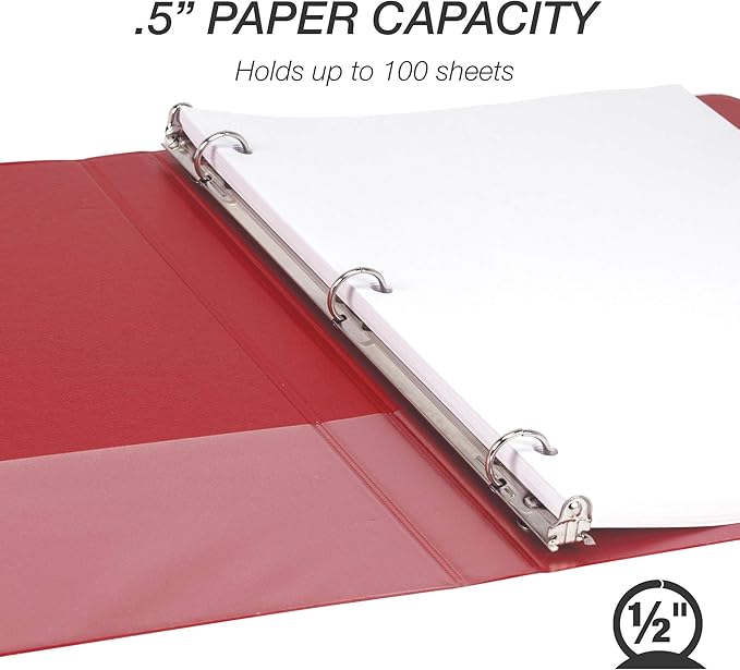 Samsill Durable .5 Inch Binder, Made in the USA, Round Ring Customizable Clear View Binder, Red, 4 Pack (MP48413)