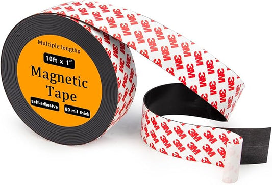 Magnetic Tape Strip Roll with 3M Adhesive Backing,(1in Wide x10ft Long) Flexible Sticky Magnet Tape Strips for Kitchen, Garage Whiteboards Fridge DIY Organization