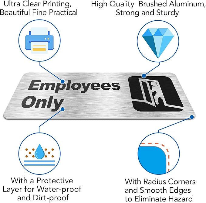 Faittoo Employees Only Sign, (8 Pack) 9 X 3 Inch Informative Aluminum Sign with Symbols, Fade Resistant, Use for Door of Office/Business, Easy to Install