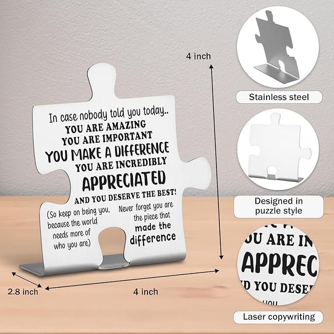 Inspirational Thank You Appreciation Gifts for Employees, Coworkers, Women, Men, Team Puzzle Piece Plaque Gift, Team Christmas Team Work Office Desk Decor Gifts Signs Plaques WDD18