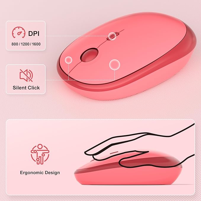 MOFII Wireless Keyboard and Mouse Combo, Cute Keyboard Full Size and Wireless Mouse, 2.4GHz Retro Typewriter Keyboard Wireless Mouse Set for PC/Desktop/Laptop/Windows (Hot Pink)