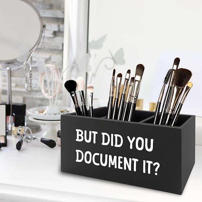 Funny But Did You Document It Black Pen Pencil Holder Organizer for Desk, HR Human Resources Gifts, Office Humor Gifts, Wooden Box Sign for Office Workplace Desk Tabletop Decorations