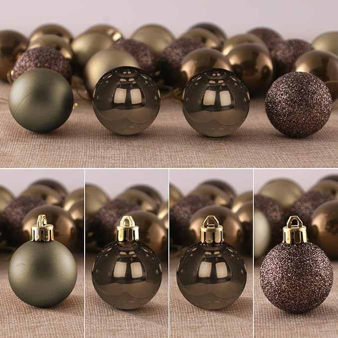Vintage Copper 1.6" Small Christmas Balls Christmas Tree Decoration Ornaments Shatterproof Hanging Balls for Birthday Halloween Holiday Wedding Decorations Set of 24pcs
