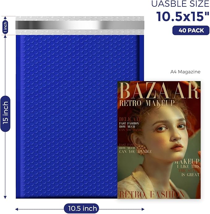 Fuxury Large Bubble Mailers 10.5x16" 250 Pack Royal Blue Self Seal Padded Envelopes Bulk Waterproof Mailing Envelopes Bubble #5 Cushioning Padded Mailers for Small Business Packaging