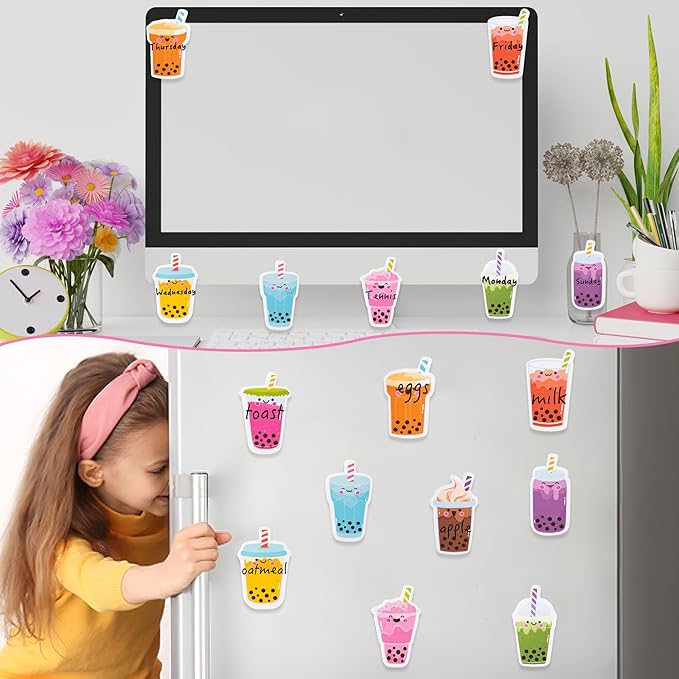 Xqumoi 30 Pack Bubble Tea Sticky Notes, Total 600 Sheets, Boba Milk Tea Theme Self Sticky Notepads Memo Pads Page Marker for Office School Student Kids Class Birthday Party Favors Goodies Bag Fillers