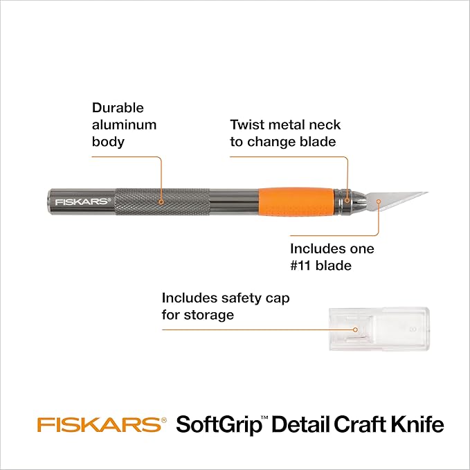 Fiskars SoftGrip Detail Craft Knife - 8" Exacto Knife for Crafting - Multi-Use Exacto Blade Included with Protective Cover
