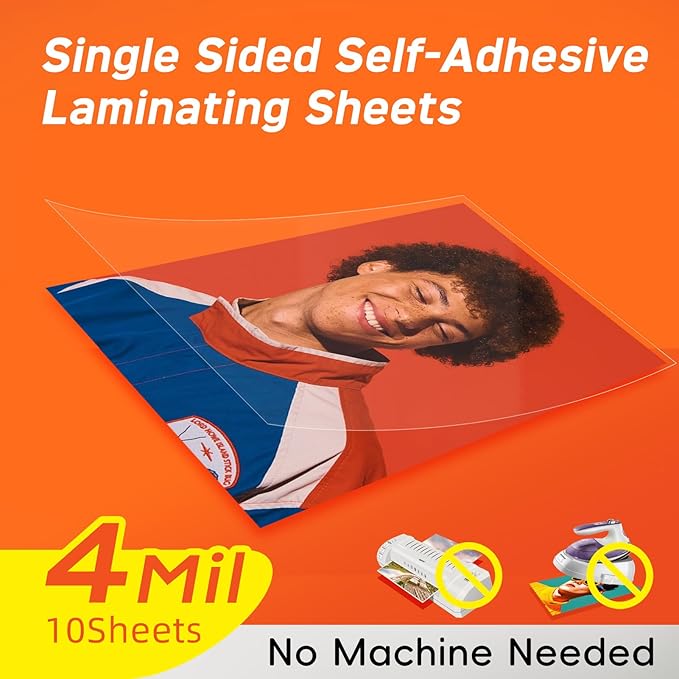 Self Adhesive Laminating Sheets,4Mil 8.5x11inches,10 Sheets Self Sealing Laminating Sheets, Self Adhesive Contact Paper,Clear Laminate Sheets for Stickers,No Machine Needed