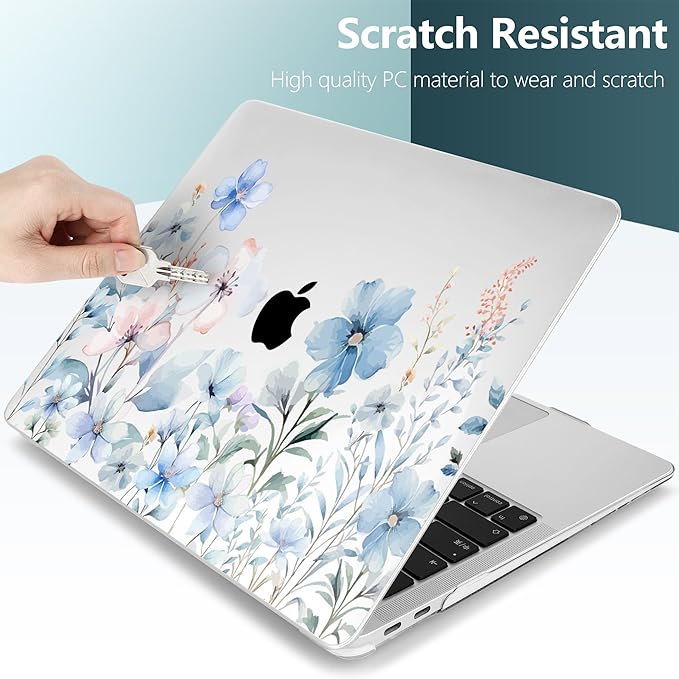 DONGKE Compatible with MacBook Air 13 inch Case 2021 2020 2019 2018 Release A2337 M1 A2179 A1932 with Retina Display & Touch ID, Plastic Hard Shell & Keyboard Cover - Blue Flowers