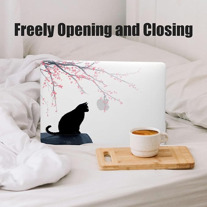 DTangLsm for MacBook Air 13 inch Case 2025 2024-2022 M4 M3 M2 A3240 A3113 A2681, Cute Plastic Hard Shell Cover for MacBook Air 13.6 inch Case Cat Mac Book Air M4 Cover+Keyboard Skin, Black Cat Flowers