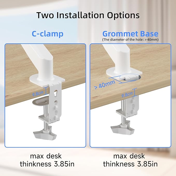 Suptek Ultrawide Monitor Arm Mount for 17 to 49 Inch Heavy Duty Curved Screen,Holds 46.2 lbs,Adjustable Gas Spring Monitor Arm Desk Mount Stand,75/100 Vesa Mount,White(MD71LW)