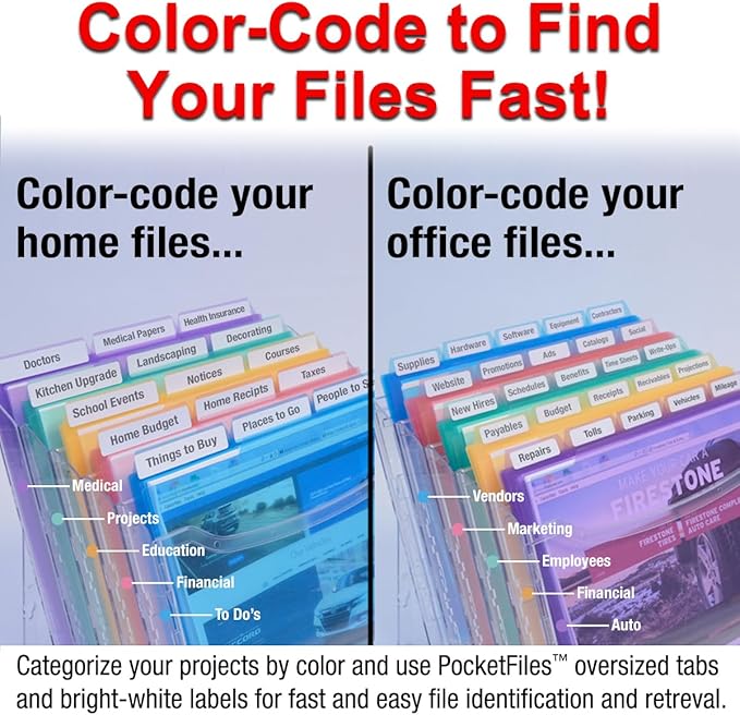 Ultimate Office StationMate Desktop Organizer (Includes 25, 5th-Cut PocketFiles). Complete Project Manager and File Sorter for The Office or Home with an Incline Design Puts All Files in Clear View