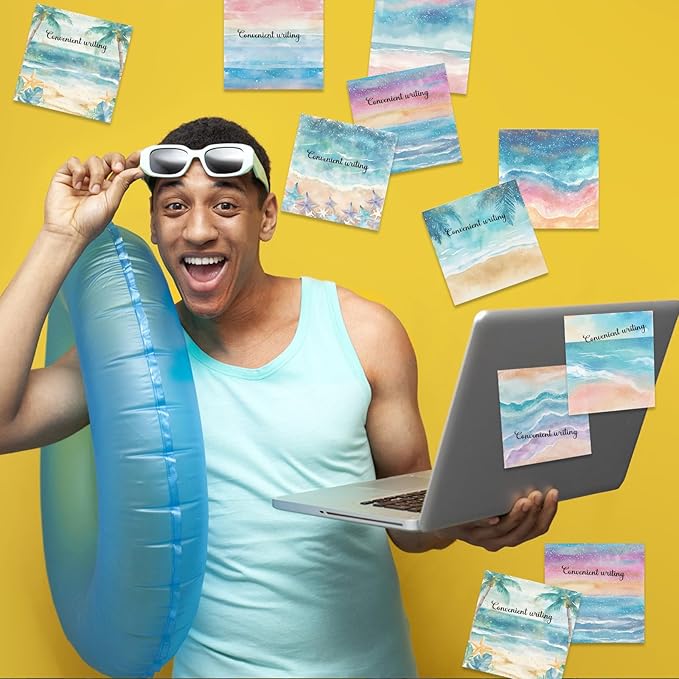 9 Pieces Beaches Sticky Notes Self-Adhesive Beaches Style Design Note Pads Beaches Style Sticky Memo Notes for School Office Home Supplies Students Teachers Gift