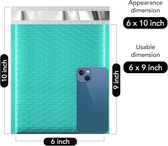 Fuxury Bubble Mailers 6x10“ 3000 Pack Teal Padded Envelopes Usable Size 6x9" Thick Mailing Envelopes Bubble Padded, Shipping Bags for Mailing,Packaging, Small Business, Boutique, Bulk #0