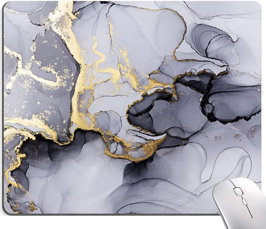 Mouse Pad, Cute Personalized Mouse Pads with Marble Design, Square Washable Cloth Mouse Mat, Gaming Office Home Non-Slip Rubber Base Computer Mousepad, Black Grey Gold Marble