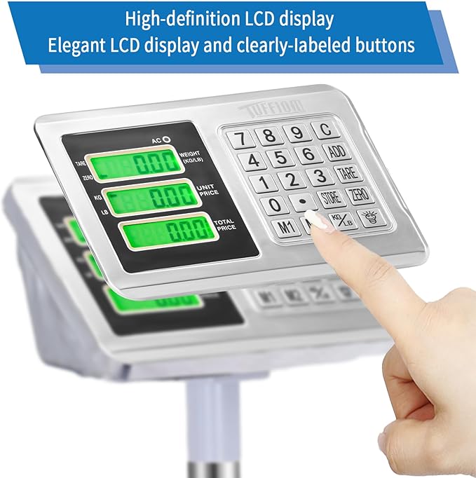 TUFFIOM 661lbs Weight Electronic Platform Scale,Stainless Steel High-Definition LCD Display,Digital Floor Heavy Duty Scales,Perfect for Luggage Package Price Computing Postal Shipping Mailing