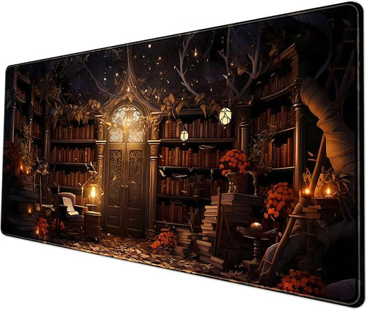 Vintage Desk Pad Magical Bookshelf Desk Mat Extra Large Big Office Mouse Pad Gaming with Stitched Edges Large Mousepad Home Office Gaming Work Computers Laptop Desk Accessories 31.5x11.8in