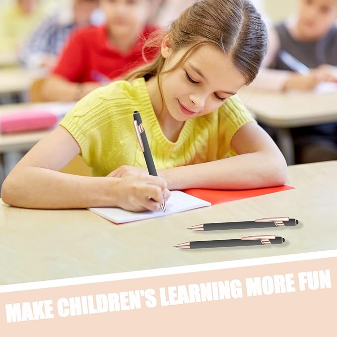 12 Pcs Blue Ink Ballpoint Pen with Stylus Tip, 2 in 1 Gift Pen for Touch Screens (Gray Rose Gold)