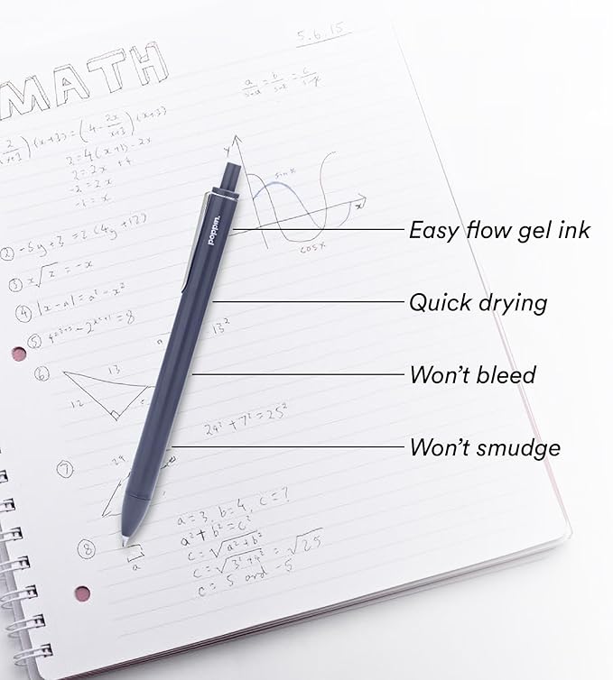 Poppin Stylish Retractable Gel Pens - Fine Point, 0.7mm Tip Pens for Journaling, 12 Pack of Assorted Blues with Blue Ink