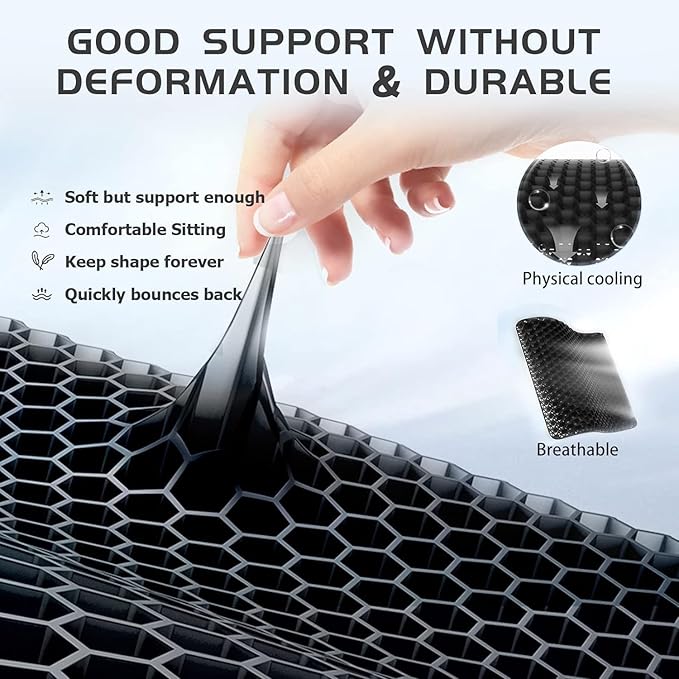 Gel Seat Cushion, Double Thick Egg Gel Cushion for Pressure Pain Relief, Breathable Wheelchair Cushion Chair Pads for Car Seat Office Chair (Black)