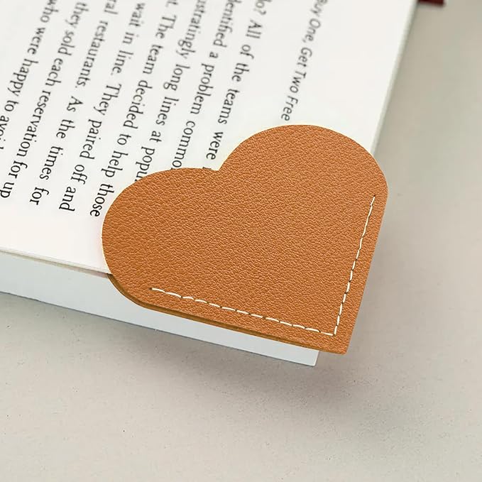 12 Pcs Leather Heart Bookmarks - Handmade Cute Page Book Marks for Reading Women & Book Lovers, Valentine’s Day Gifts, Teacher & Student Book Accessories for School Office Home Supplies (6 Colors)