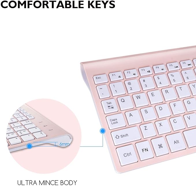 cimetech Wireless Keyboard and Mouse Combo, Compact Full Size Wireless Keyboard and Mouse Set 2.4G Ultra-Thin Sleek Design for Windows, Computer, Desktop, PC, Notebook, Laptop - Pink