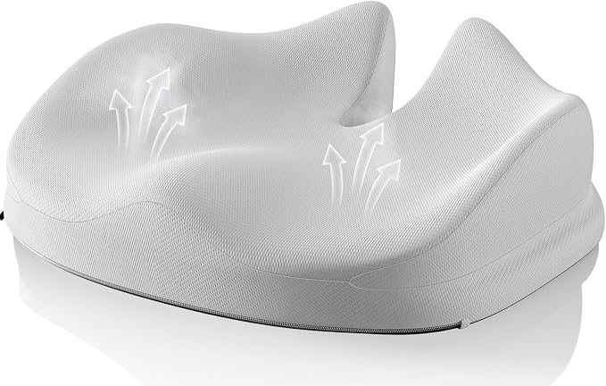 Benazcap Large Seat Cushion for Office Chair Memory Foam Coccyx Pain Relief Cushion Pillow for Back Support Non-Slip Seat Pad for Office Desk, Car Seat, Wheelchair, Sciatica-Grey