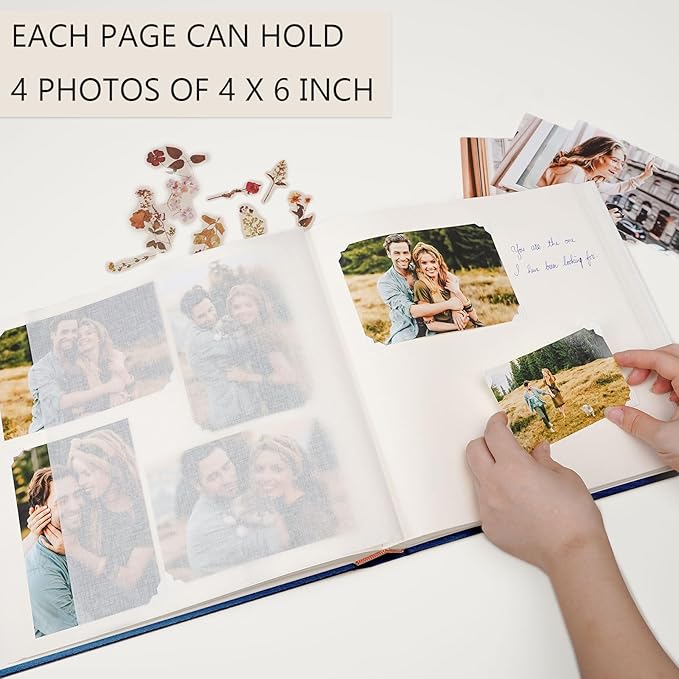 Vienrose Premium Scrapbook Photo Album with Writing Space 12"x12", DIY Scrapbook Album with 60 Pages, Large Photo Book for Baby Family Travel Vacation, Navy Blue