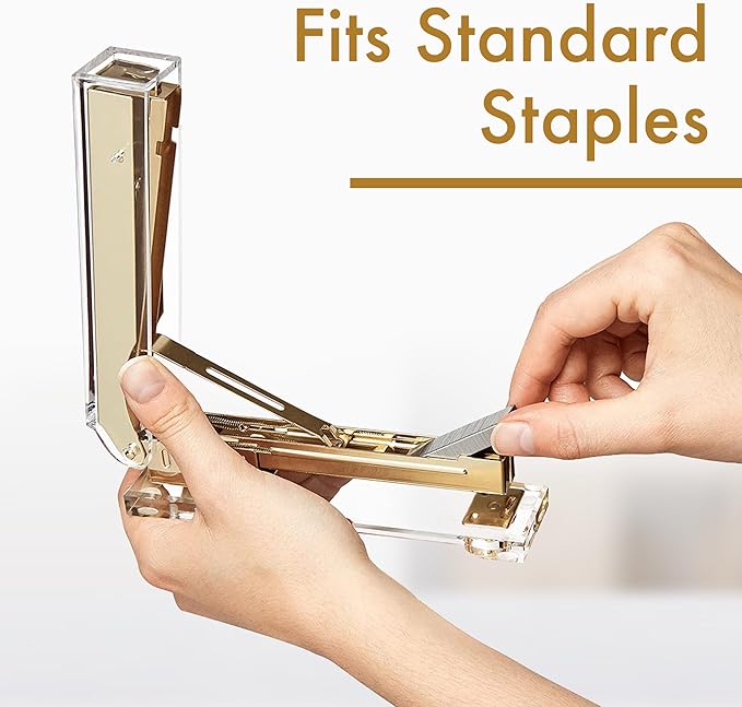 OfficeGoods Acrylic Stapler – Aesthetic & Durable Gold Desk Staple for Modern Office – Stylish & Compact Office Supplies for Women & Men