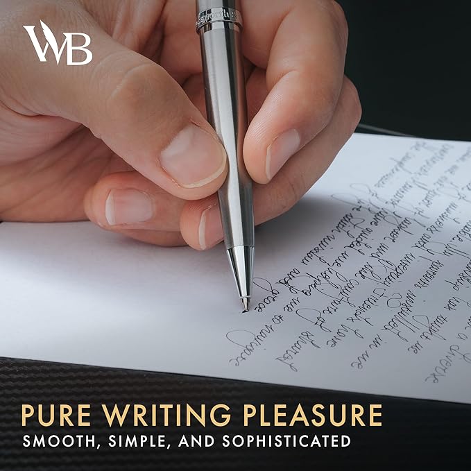 Wordsworth and Black Ballpoint Pen Silver Lacquer- Stunning Luxury Pen Chrome Finish, Ink Refill, Best Gift Set for Men & Women, Refillable, Elegant, Nice Pens, Fine Point