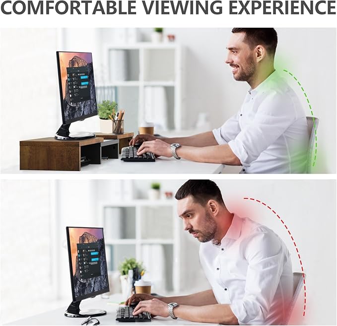 TAVR Dual Monitor Stand Riser, Computer Monitor Stands for 2 Monitors, Extra Long Multifunctional Desktop Organizer Riser for Computer, Laptop, PC, Printer, TV, Max 43.3" Length, Rustic Brown