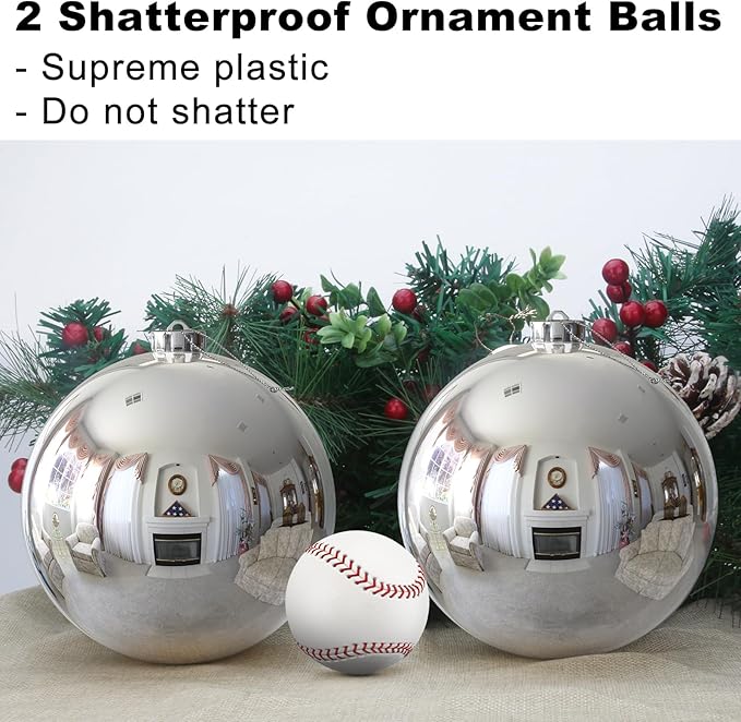Silver 6.0" Extra Large Christmas Balls - Christmas Tree Decoration Ornaments Shatterproof Hanging Shiny Balls for Birthday Holiday Wedding Decorations Set of 2pcs