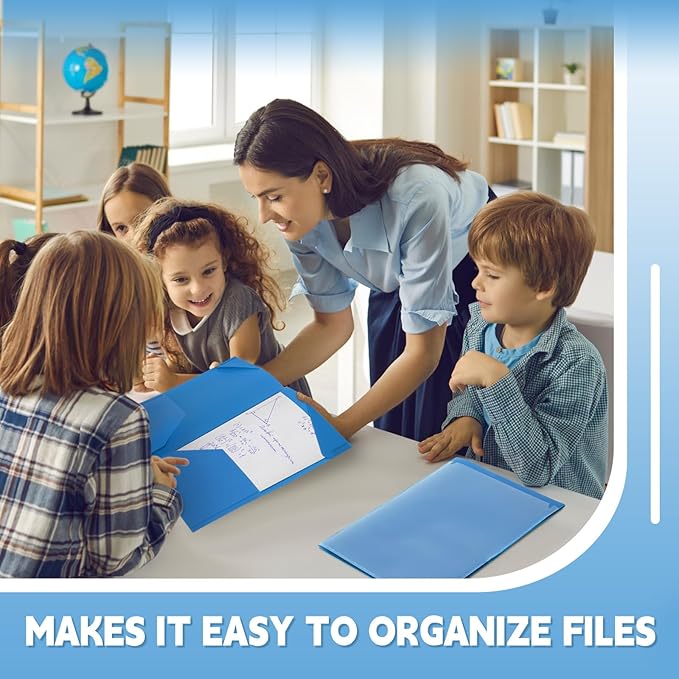Henoyso 60 Pcs Plastic Folders with Clear Front Pockets Heavy Duty File Folders with 2 Pockets and Card Slot for Student Communication School Office Presentation Report (Blue)
