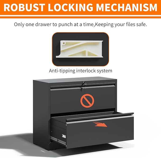 Locking File Cabinet with 2 Drawer Heavy Duty Large Metal Filing Cabinets Home Office Black Lateral File Cabinets Wide Steel Cabinet fors Legal/Letter Size,Assembly Required