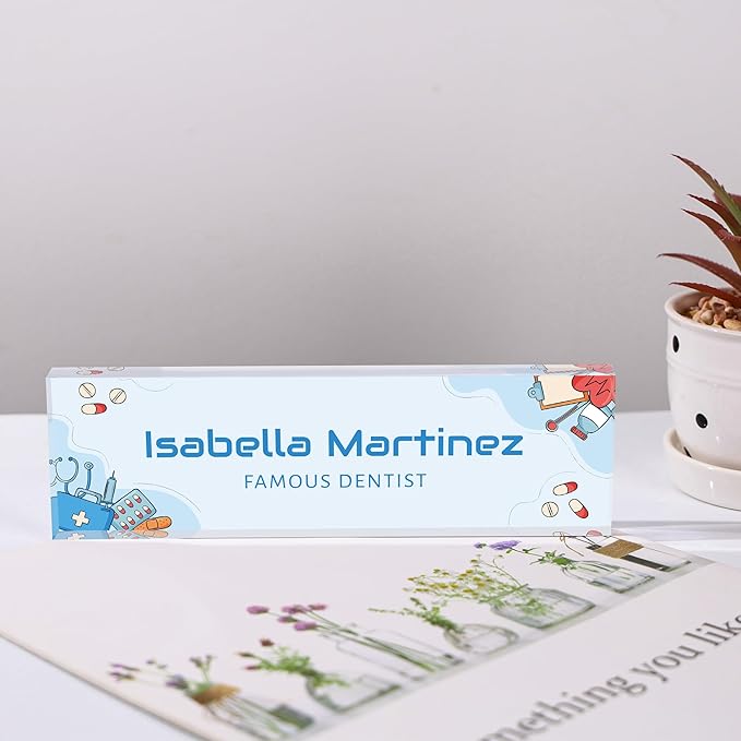 Custom Name Plate for Desk, Personalized Acrylic Office Name Sign with Name & Title, Elegant Desk Decor for Women Men, Employee Appreciation Gift (Doctor-Nurse-2)