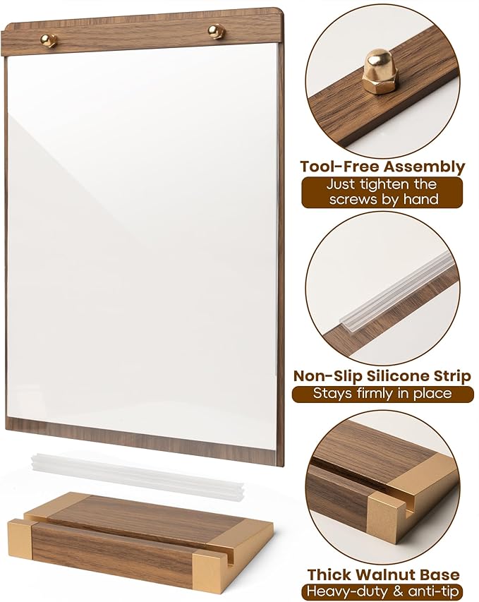 1PK Acrylic Sign Holder 8.5 x 11 with Walnut Wood Base, Clear Plastic Commercial Display Stand for Menu, Poster, Flyer, Table Paper Frame for Restaurant, Office, Store, Bar, Wedding