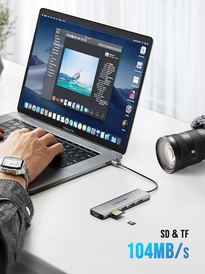 Lemorele 8-in-1 USB C Hub Multiport Adapter, USB-C Hub with 4K HDMI Output, 100W Power Delivery, USB 3.0 5Gbps Port, SD/TF Card Reader Adpater, Compatible for MacBook Pro, XPS, Chromebook and More