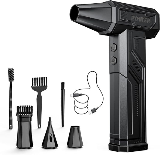 Electric Air Duster, 300000RPM 4-Gear Adjustable Compressed Air Duster with Light, Rechargeable Brushless Motor Air Blower for Keyboard, PC, Car, and Home Cleaning Reusable Replaces Compressed Air Can