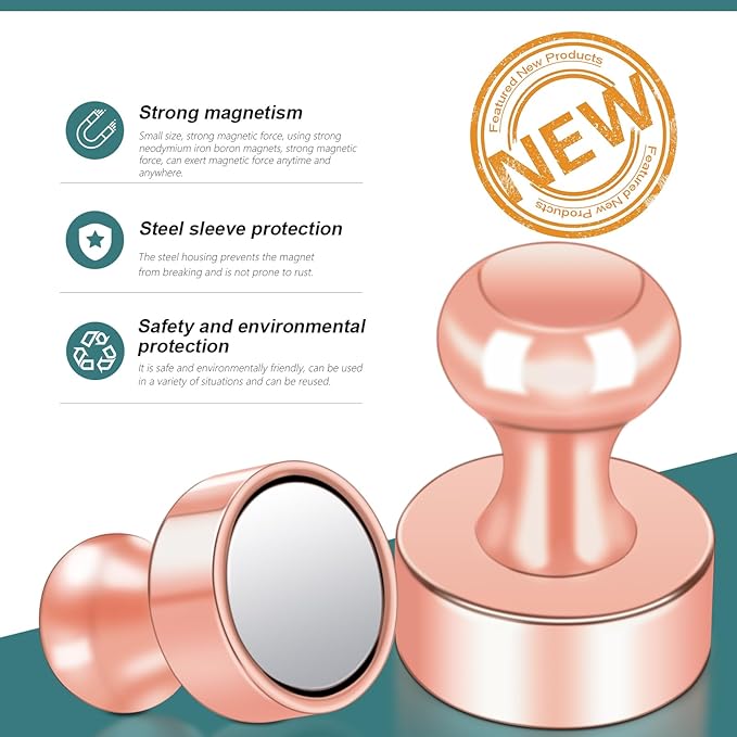 22 Pack Fridge Magnets, Rose Gold Strong Magnets for Whiteboard, Push Pin Refrigerator Magnets Small Strong Rare Earth Magnets Neodymium Magnet for Office, Classroom, Kitchen, Home