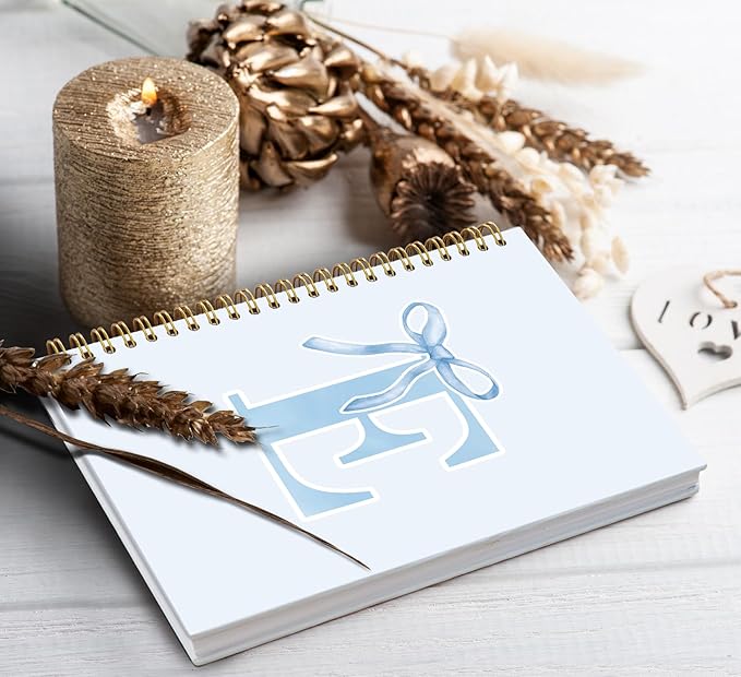 Initial E Notebook Journal,Personalized Teen Girl Gifts,Coquette Trendy Preppy Blue Bow Spiral Notebook,Monogrammed Gifts for Women Teen Girl,College Ruled Hardcover Spiral Notebook 5.5 x 8.3