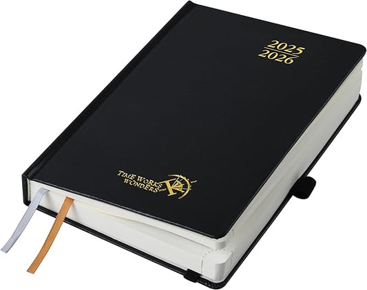 POPRUN 2025-2026 Daily Planner One Page Per Day (Medium - 5.75'' x 8.5'') - Academic Calendar (July 2025 - June 2026), 2025 Day Appointment Book with Monthly Tabs, Hardcover - Black