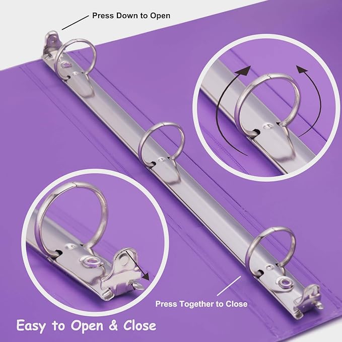 COMIX 3 Ring Binder 1 inch with Clear View Cover, 1" View Binder Holds 200 Sheets of US Letter Size Paper, 6 Pack (Purple)