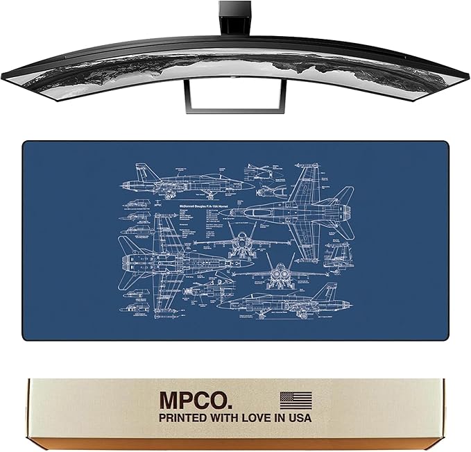 MPCO. Blueprints Large Gaming Desk Pad - 36" x 17" Duraglyde Fabric 18A Hornets – Blue Desk Mats - Non-Slip, Washable, Smooth Glide for Precision Gaming & Work