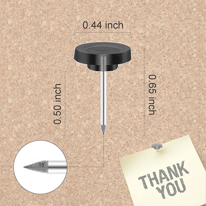 Push Pins for Cork Board,Black Flat Push Pins for Wall Hangings,60 Count Thumb Tacks Plastic Head with Steel Point for Bulletin Board in Reusable Box