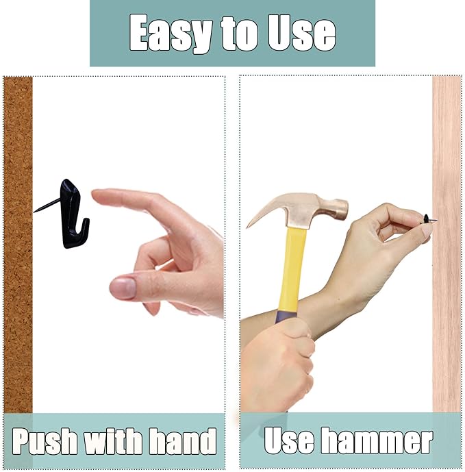 30 PCS Picture Hanging Nails Thumb Tacks for Wall Hangings, Heavy Duty Push Pins Wall Hooks for Drywall Cork Board, Picture Hanging Kit with Nails Black